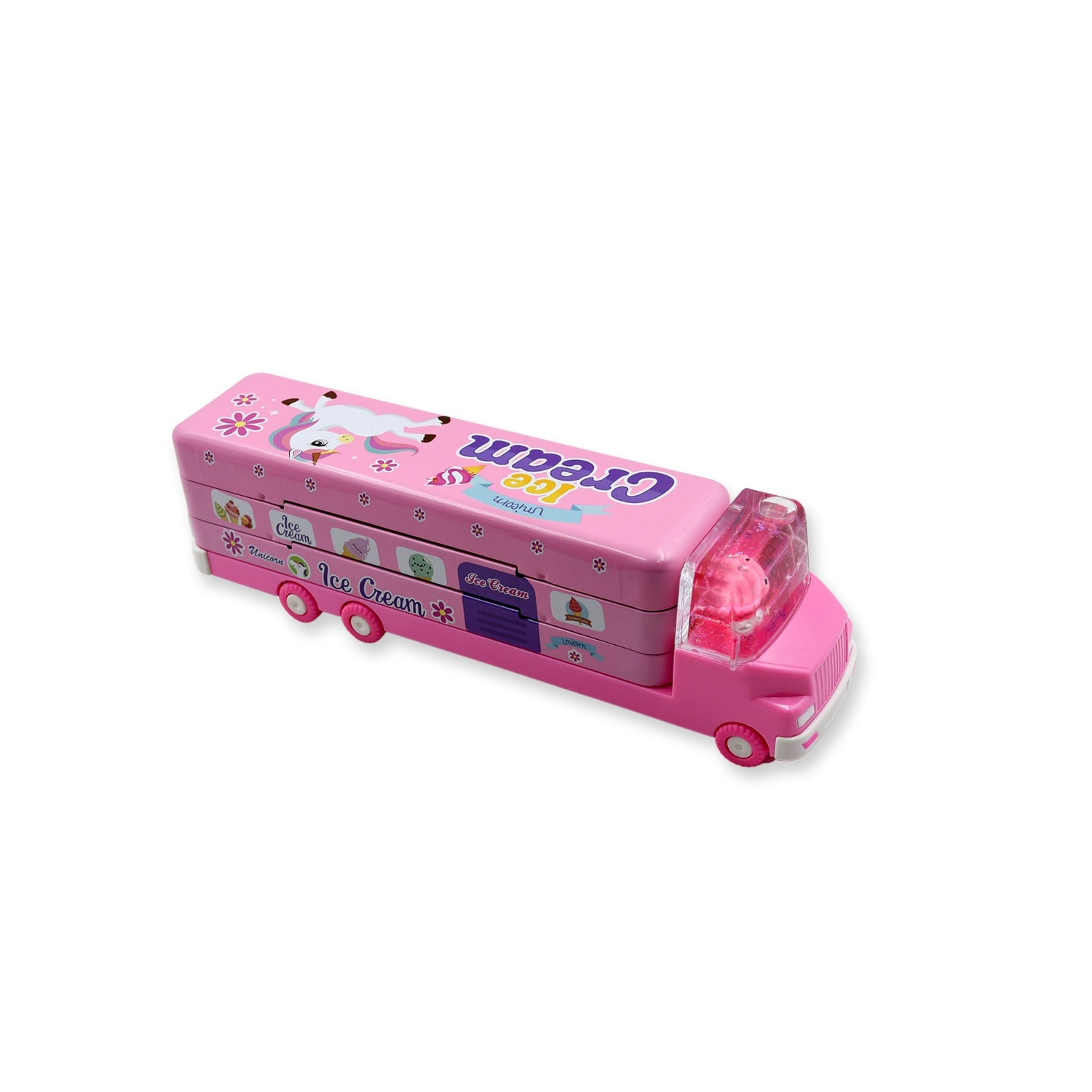 4568 Double Decker Magic Truck Compass Multi Level Metal Truck Compass Pencil Case with Movable Wheels & Sharpener (Mix Design) 4568 Double Decker Magic Truck Compass Multi Level Metal Truck Compass Pencil Case with Movable Wheels & Sharpener (Mix Design)